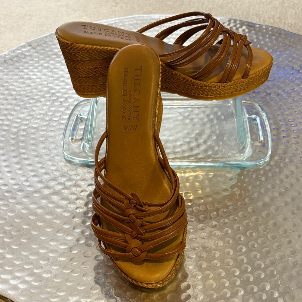 Easy Street Tuscany Luciana Brown Platform Wedge Slide Sandal 9 Wide